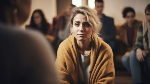 a woman discusses her methadone side effects in group therapy
