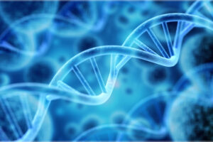 image of a blue DNA helix